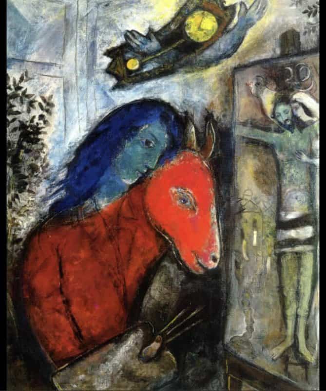 Marc Chagall: Self-portrait With Clock and Crucifixion (1947) premium reproduction