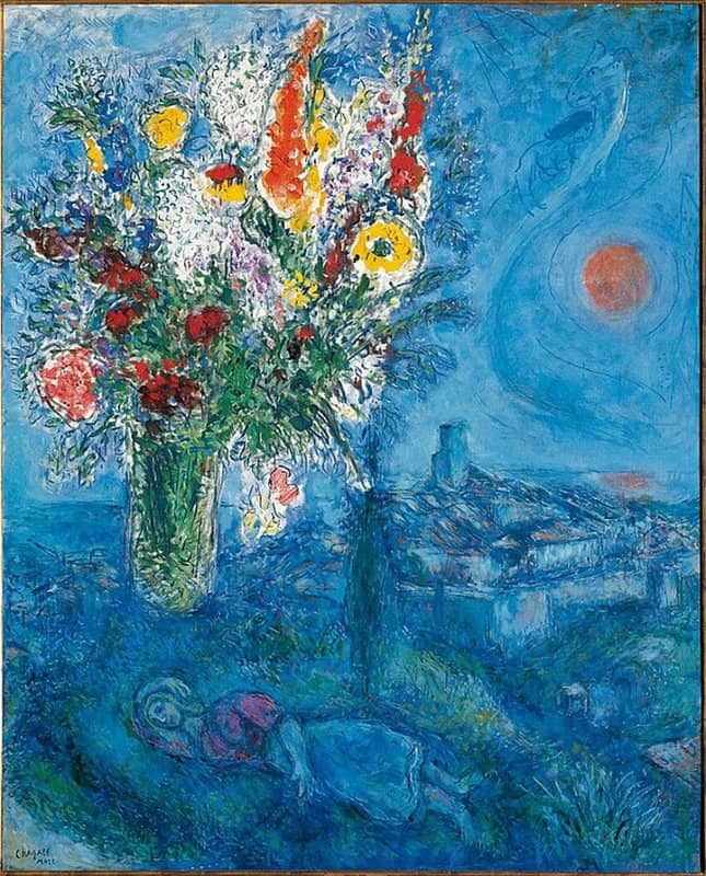 Marc Chagall's 'Sleeper with Flowers' (1972) - Dreamlike Expression premium reproduction