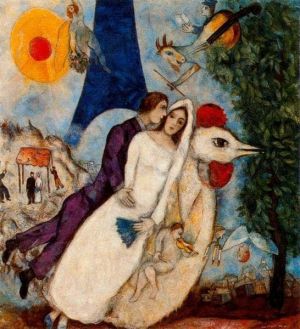 Marc Chagall - The Betrothed and the Eiffel Tower (1913) wall art