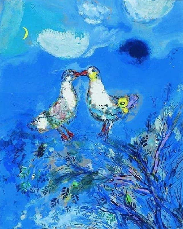 Marc Chagall: Two Pigeons, Circa 1925 premium reproduction