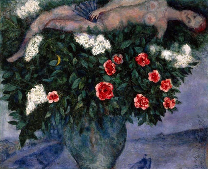 Marc Chagall: Woman and Roses premium reproduction printed or painted