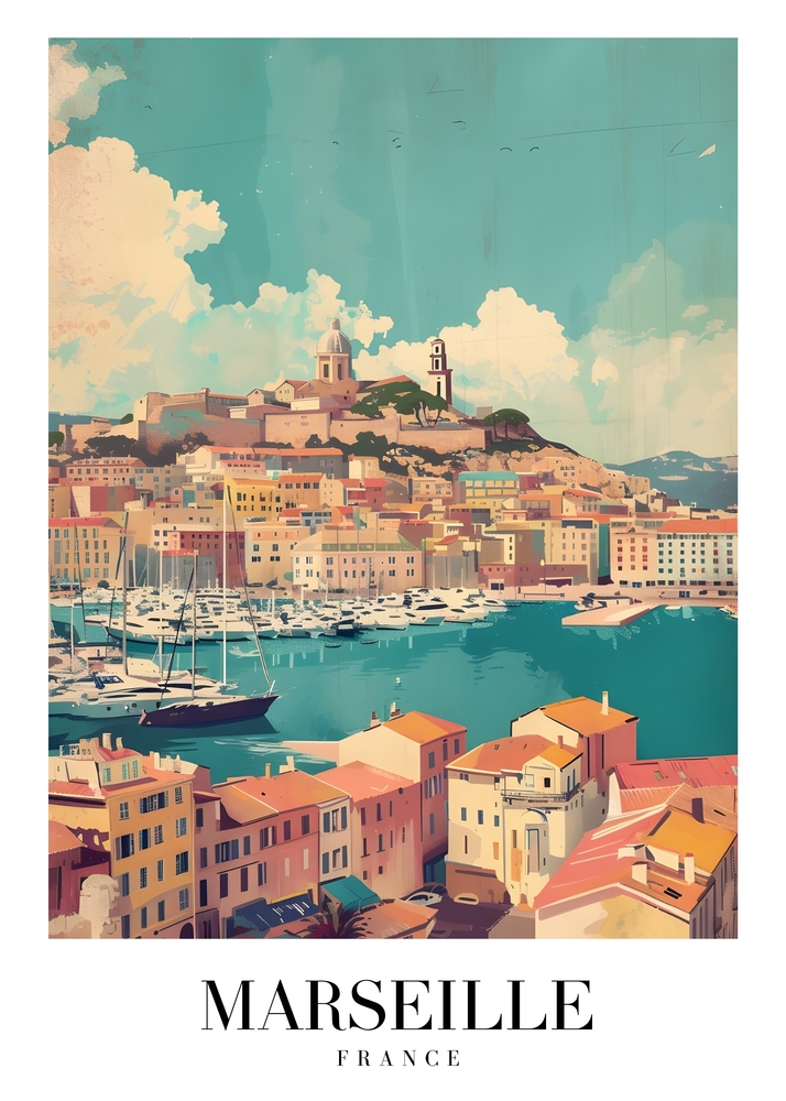 Vibrant View of Marseille's Old Port premium reproduction