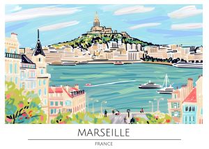 Colorful View of Marseille, France – Illustrated Art wall art