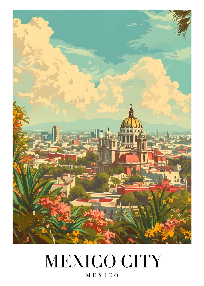 Vibrant Landscape of Mexico City premium reproduction