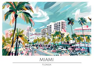 Vibrant Miami: Artistic Representation of Florida's Beachfront wall art