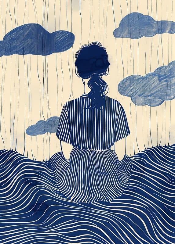 Contemplation in Blue: A Modern Reflection premium reproduction