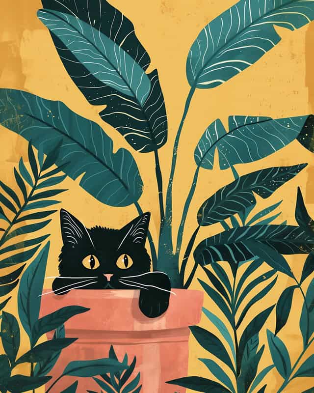 Curious Cat in Tropical Paradise premium reproduction