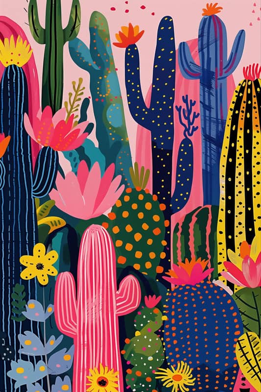 Cactus Paradise: Vibrant Desert Blooms premium reproduction