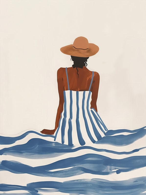 Serene Reflection: Woman by the Sea premium reproduction
