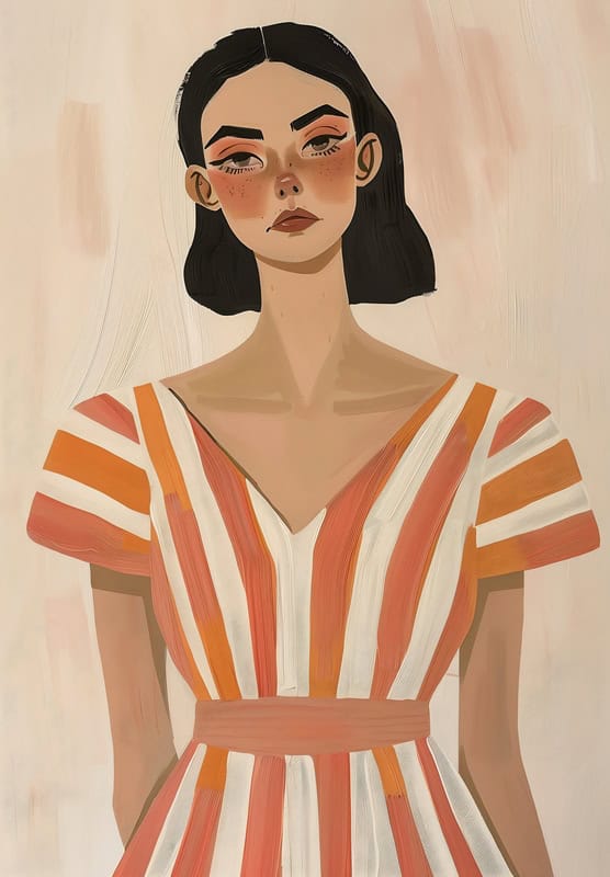Portrait in Striped Dress premium reproduction