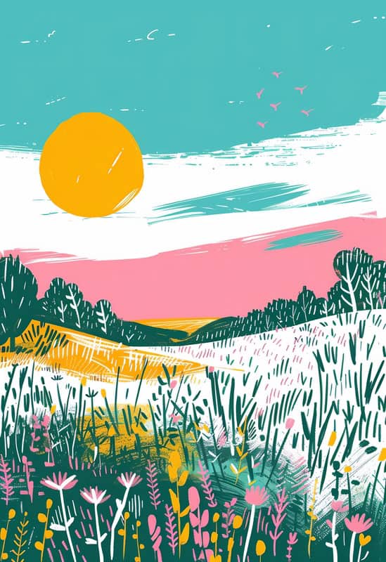 Serene Summer Field - Modern Landscape Art premium reproduction