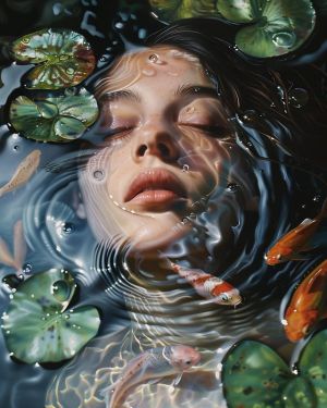 Dreamscape Serenity: Water and Koi Harmony wall art
