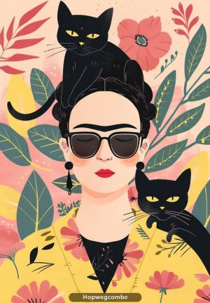 Vibrant Portrait with Cats in Botanical Bliss wall art