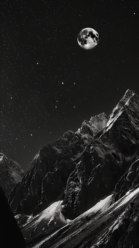 Lunar Peaks: A Monochrome Odyssey premium reproduction