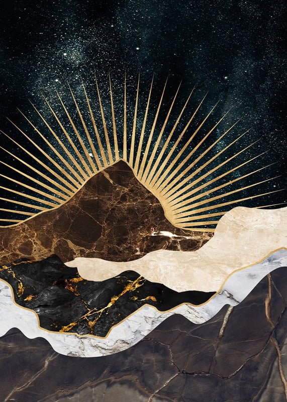 Cosmic Sunrise Over Marble Peaks premium reproduction