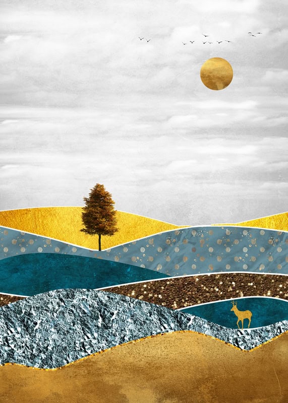Dreamscape in Gold and Blue premium reproduction