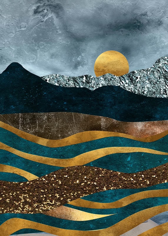 Abstract Landscape with Golden Waves premium reproduction