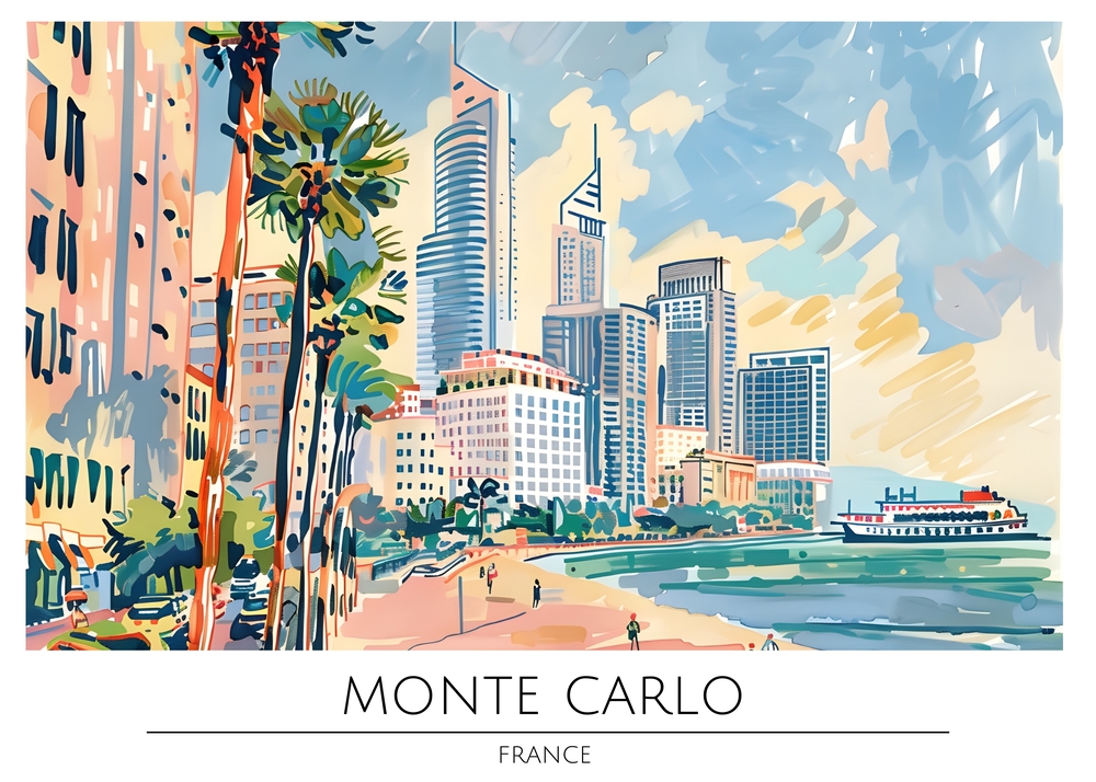 Monte Carlo Skyline Art premium reproduction