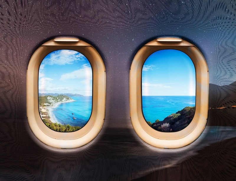 Inspirational Ocean View Through Airplane Windows premium reproduction