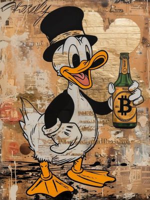 Playful Wealth: Duck and Bitcoin wall art