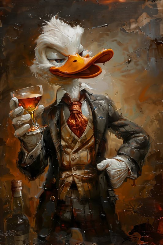 Sophisticated Duck with a Drink premium reproduction