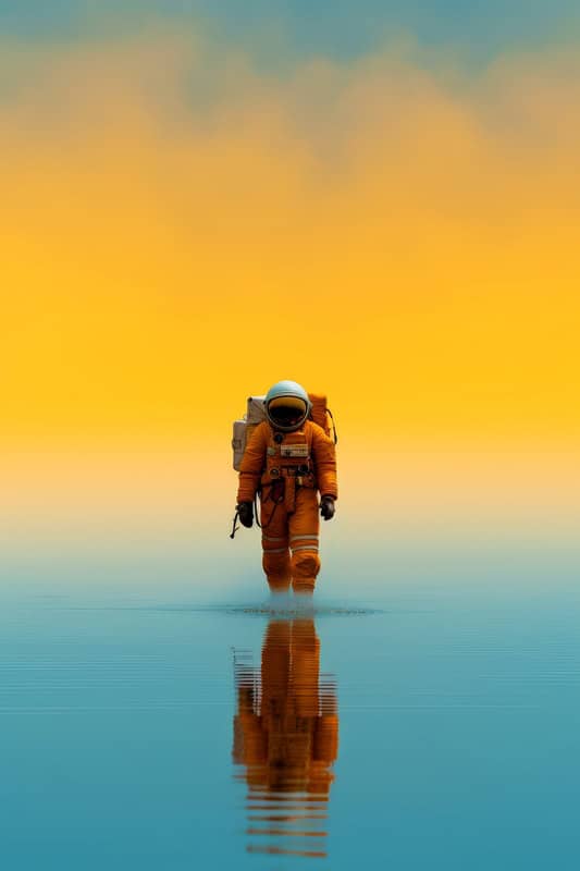 Astronaut's Journey on Earthly Reflections premium reproduction