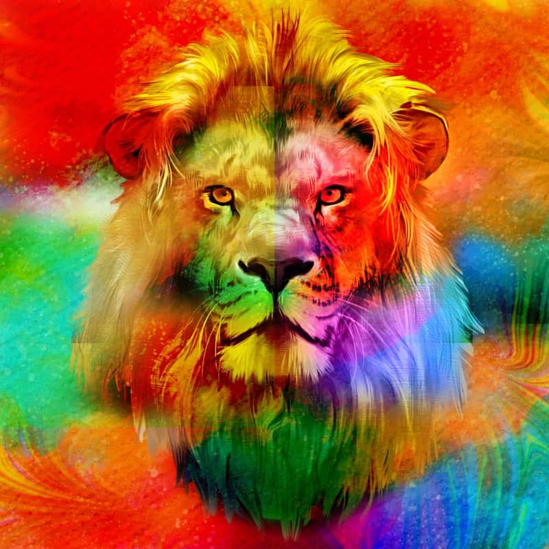 Vibrant Majesty: The Colorful Lion premium reproduction