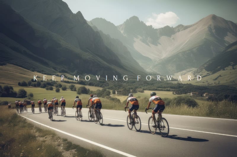 Cyclists in Motion: Keep Moving Forward premium reproduction