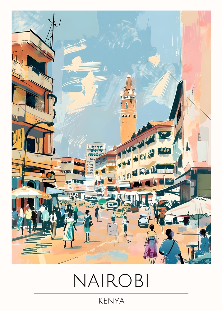 Vibrant Streets of Nairobi: Urban Sketch premium reproduction