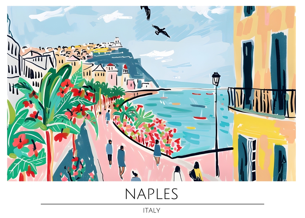 Vibrant Seaside Walk in Naples premium reproduction