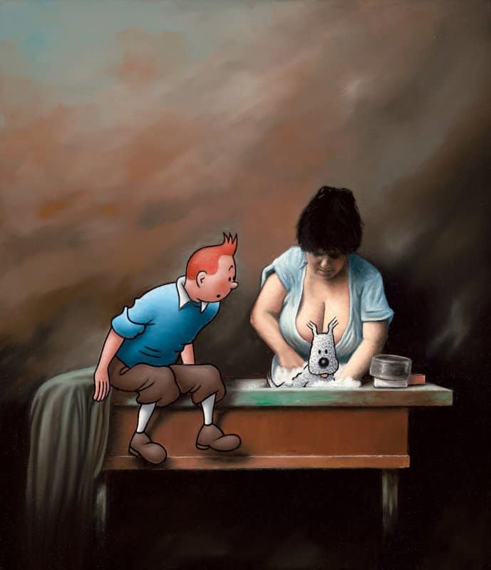 Ole Ahlberg Tintin - Cleaning The Dog premium reproduction