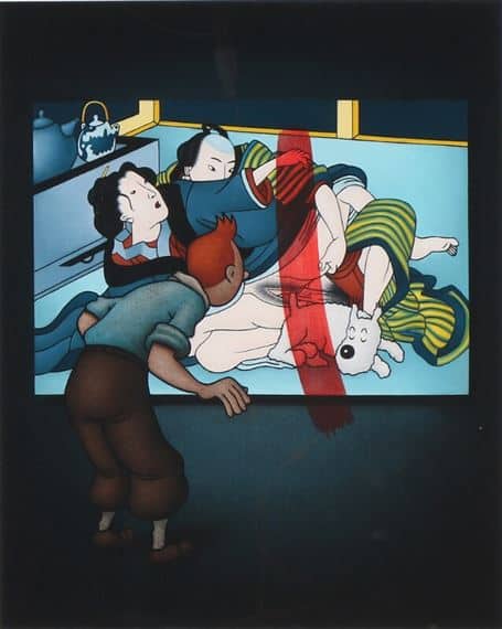 Ole Ahlberg's Tintin: Japanese Scene With Milo premium reproduction