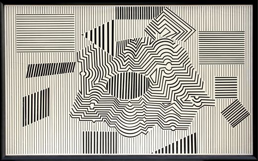 Hypnotic Geometric Illusions - Black and White Abstract Art premium reproduction