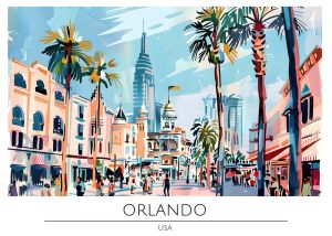 Vibrant Cityscape: Modern Orlando wall art