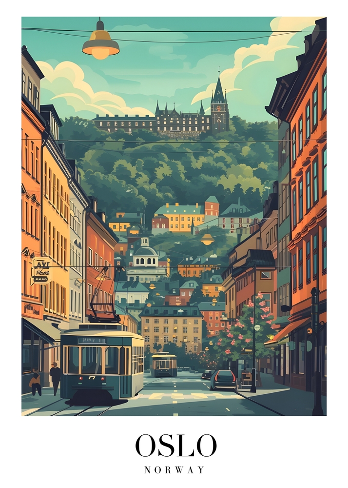 Vibrant Urban Landscape of Oslo premium reproduction