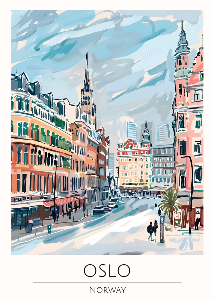 Vibrant Cityscape of Oslo: A Modern Artistic Impression premium reproduction