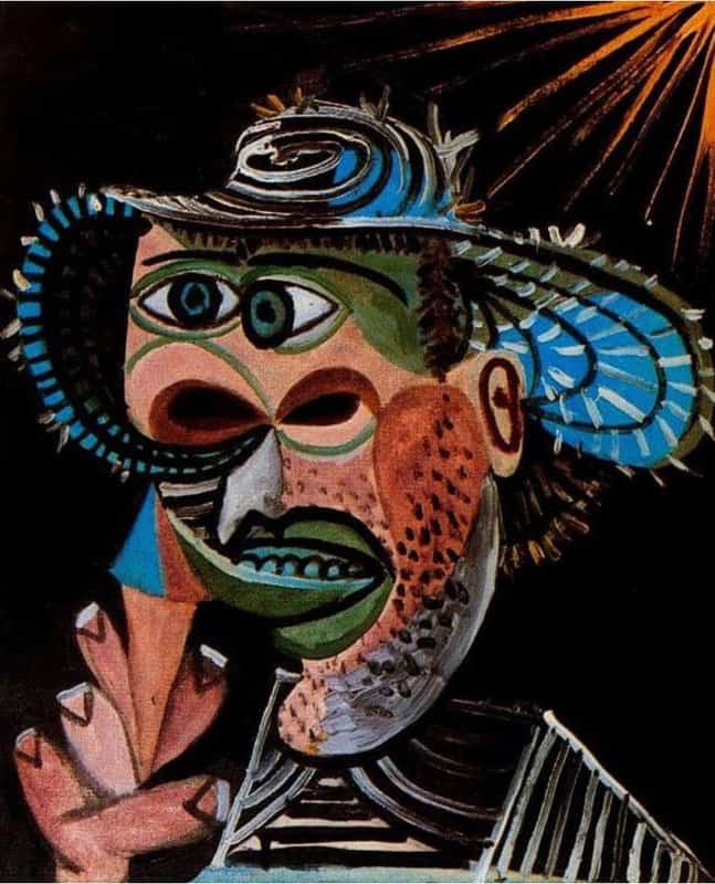 Pablo Picasso: Man in a Straw Hat with an Ice Cream premium reproduction