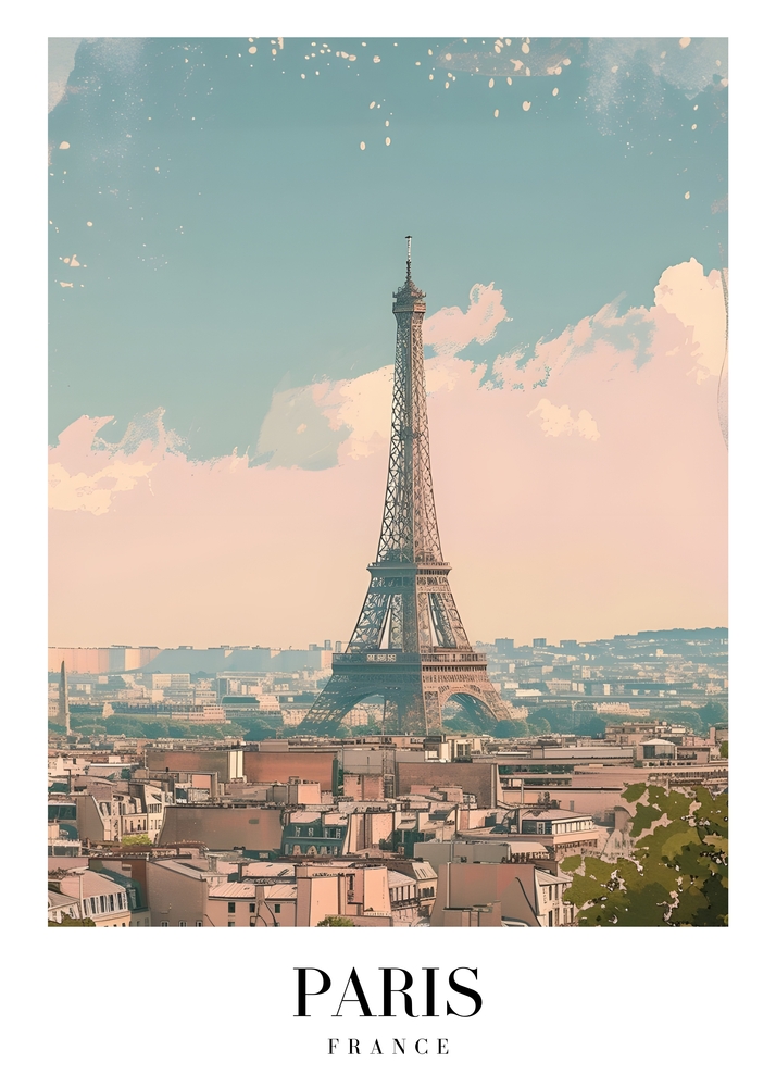 Eiffel Tower Under a Dreamy Parisian Sky premium reproduction