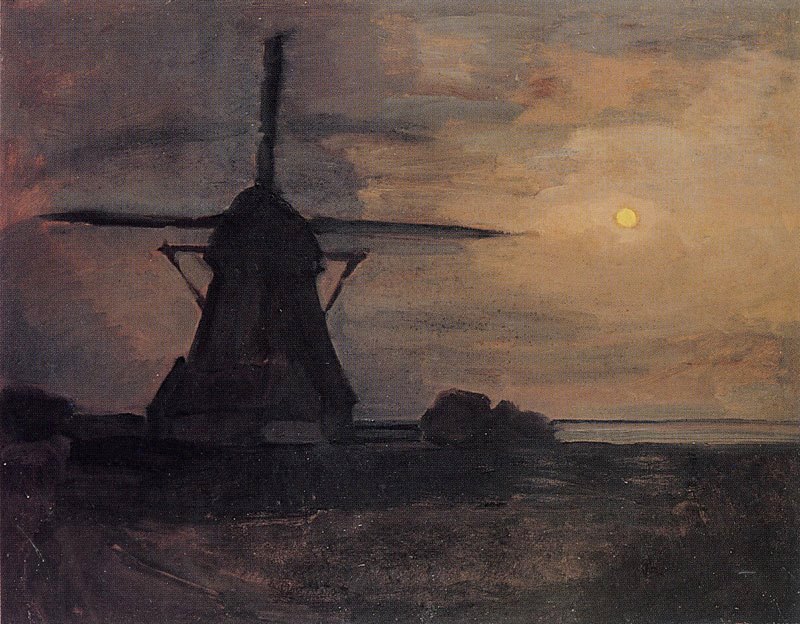 Piet Mondrian: Oostzijdse Mill in Moonlight, 1907 premium reproduction