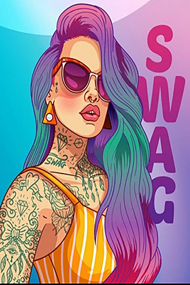 Vibrant Pop Art Portrait with Tattoed Flair premium reproduction
