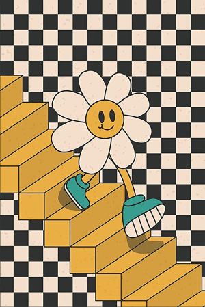 Whimsical Flower on Checkered Path wall art