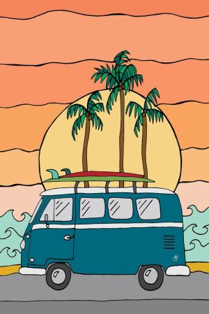 Retro Beach Vibe - Surf Van and Sunset wall art