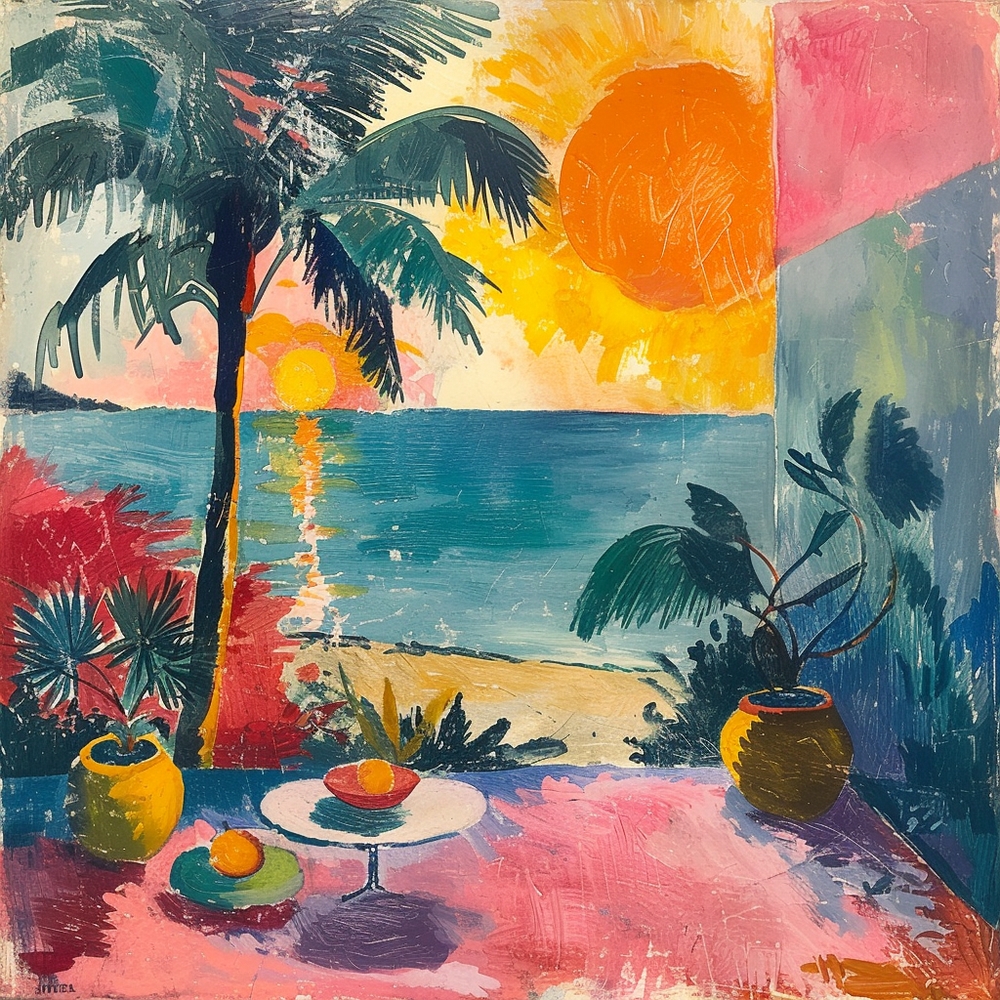 Tropical Sunrise Bliss: A Pop Art Perspective premium reproduction