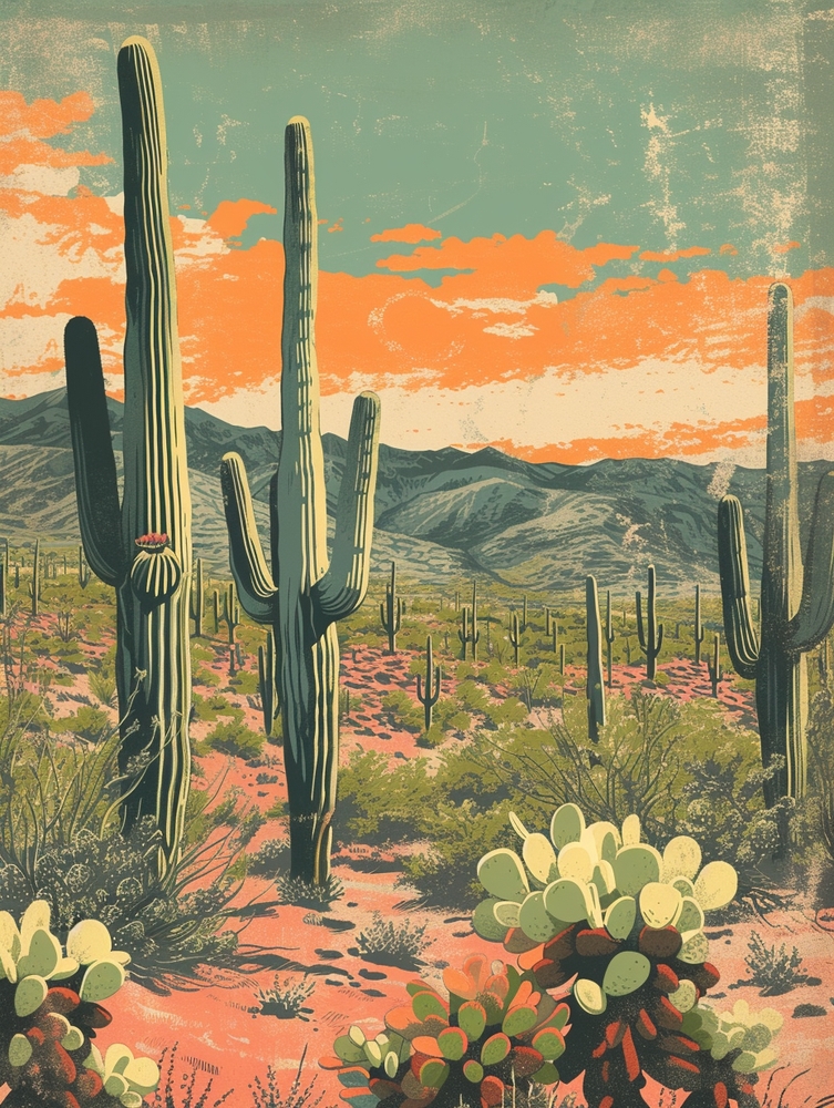 Desert Dreams: A Vibrant Cactus Wonderland premium reproduction
