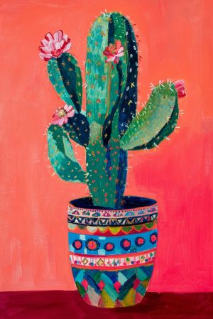 Vibrant Cactus in Bloom - Pop Art Style wall art