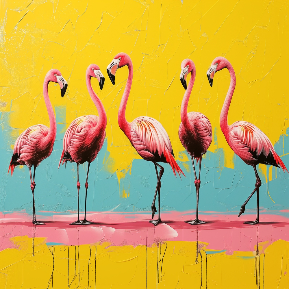 Vivid Flamingos: A Pop Art Exploration premium reproduction