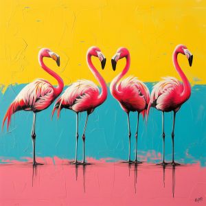 Vibrant Flamingo Quartet: A Pop Art Celebration wall art