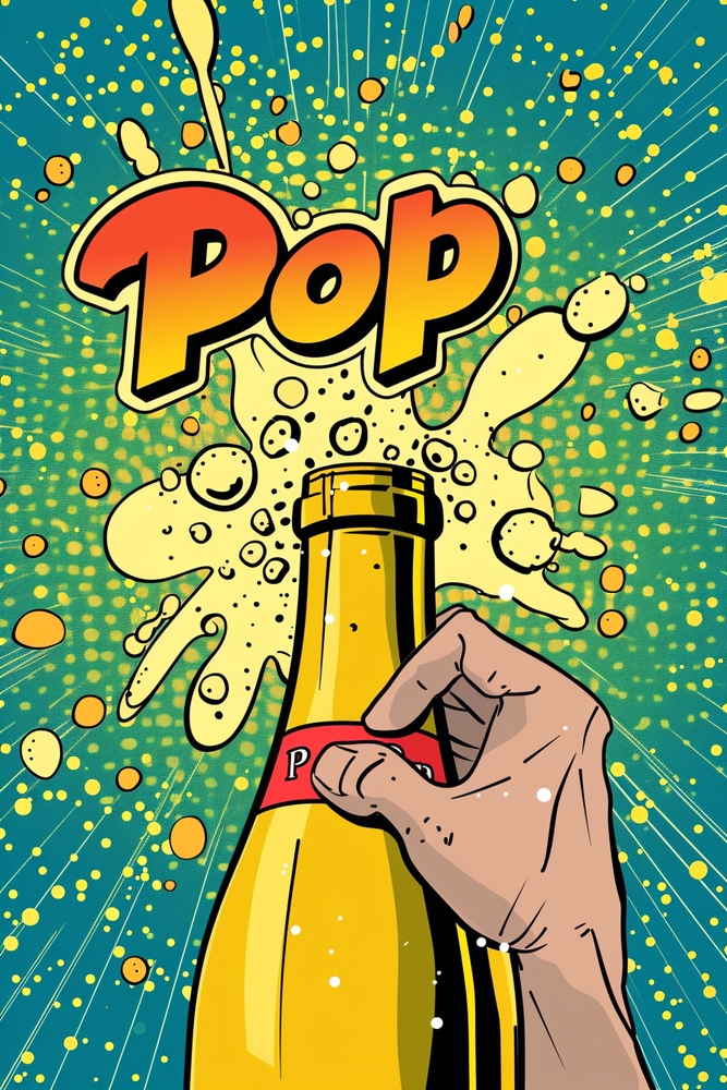 Explosive Pop Art: Vibrant Bottle Celebration premium reproduction