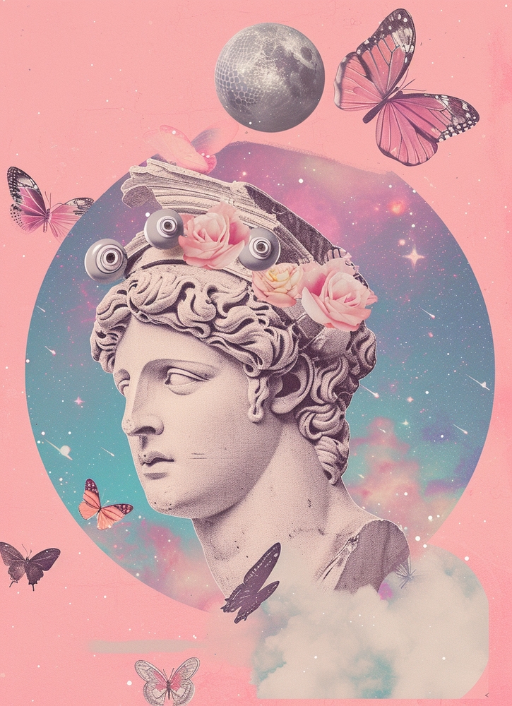 Surreal Pop Montage: Classical Meets Cosmic premium reproduction