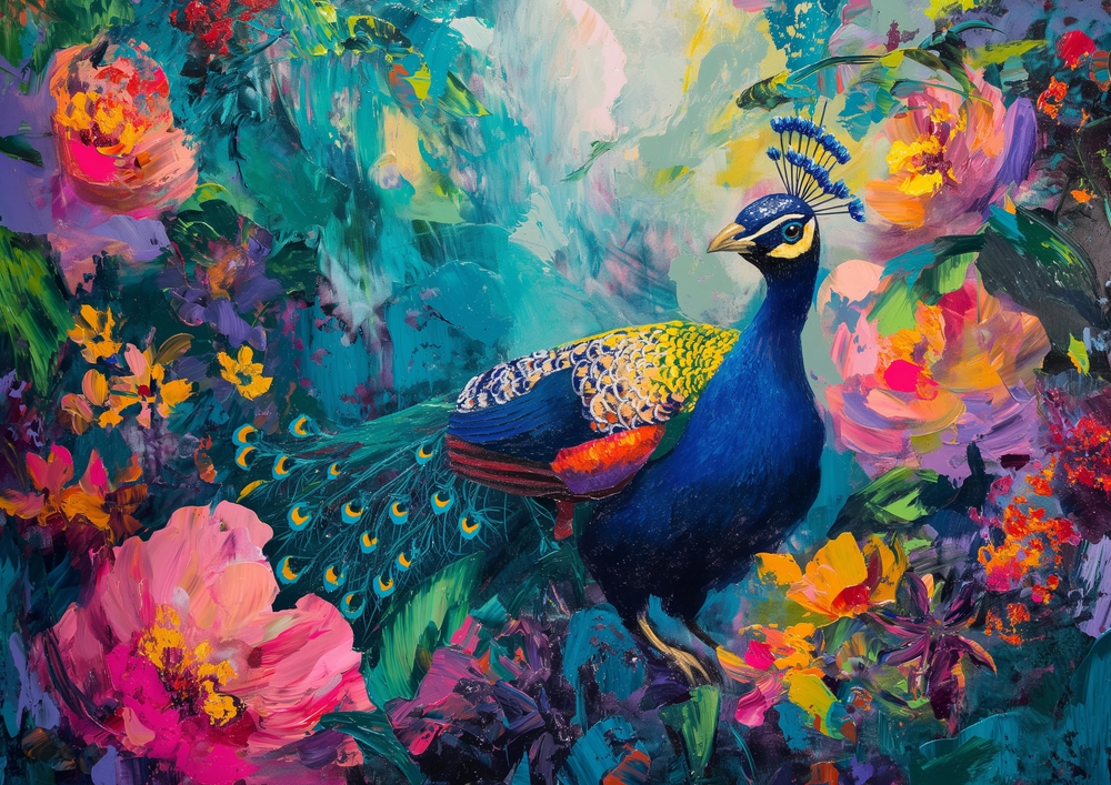 Vivid Splendor: A Pop Art Peacock in Bloom premium reproduction